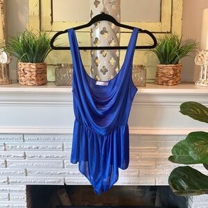 Vintage John Kloss for Cira Draped Royal Blue Teddy Bodysuit Lingerie Size M
